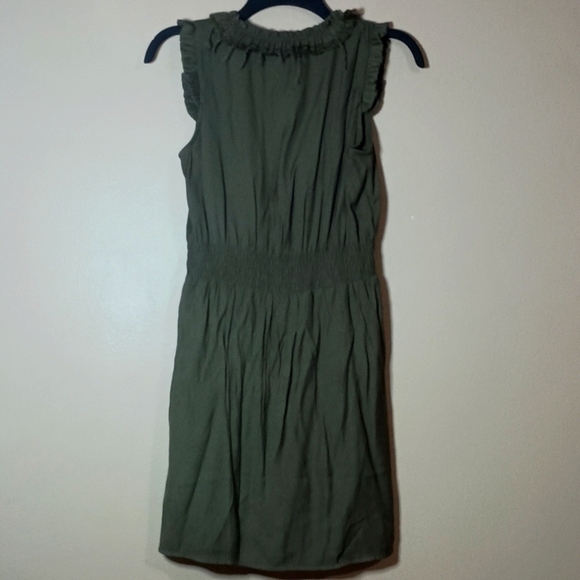 Lush Bamboo & Polyester Olive Midi Dress with Frayed Ruffle Detail - Picture 3 of 7